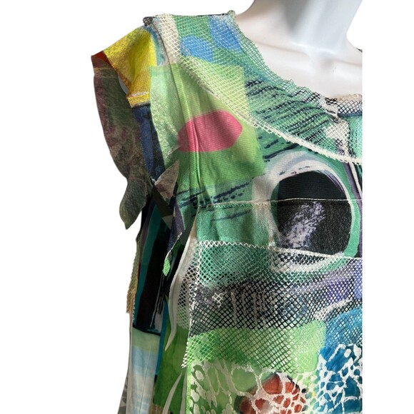 Impulse California Mixed Media Tiered Top  Size S  Abstract Print Wearable Art - Picture 5 of 9
